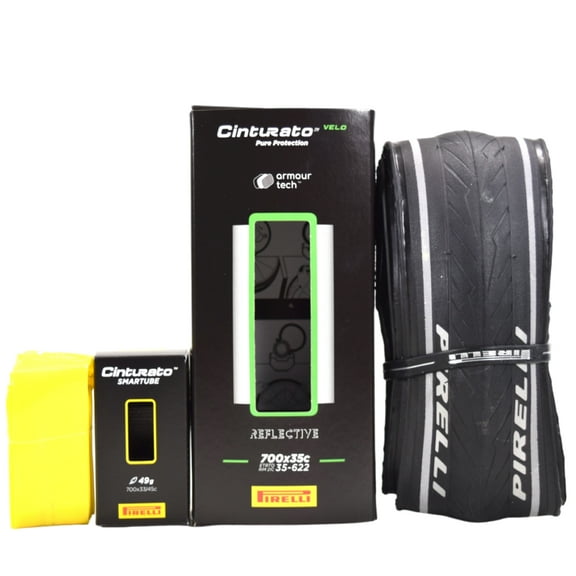 Pirelli Cinturato Velo TLR Refl. Bicycle Tire 35-622 (700x35c)   SmarTUBE 33/45-622 Presta 60mm - 1 Pack