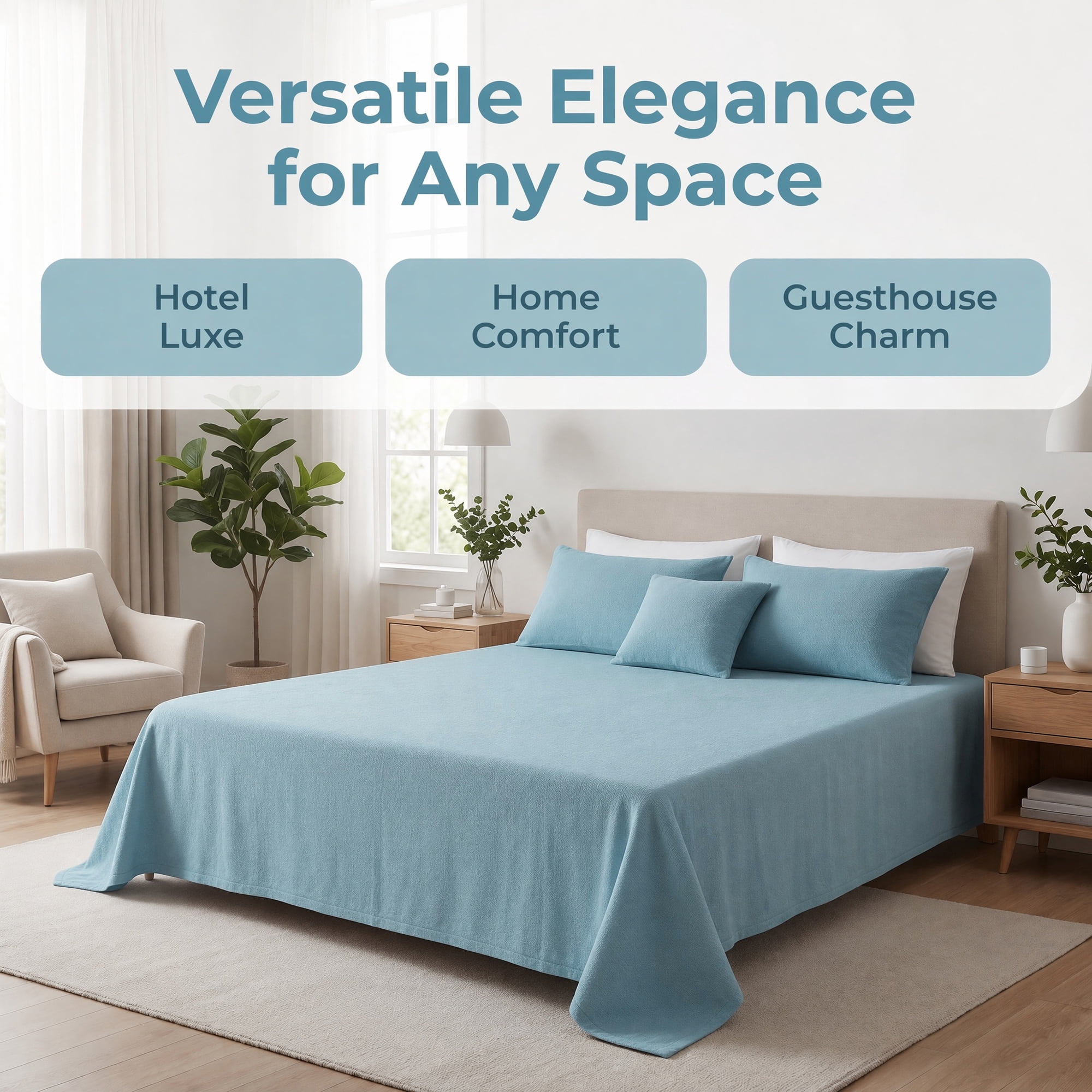 Unique Bargains Polyester Bed Sheet Soft Flat Sheet Wrinkle Bedding Lake Blue 91"x96"