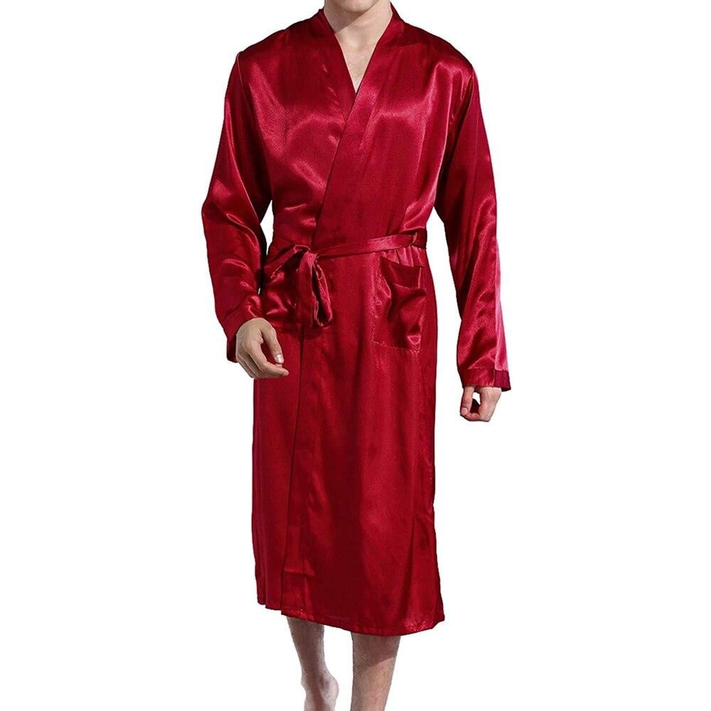 Shengshi Men's Satin Kimono Robe Silk Classic Long Bathrobe Pockets