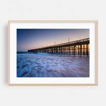 The Pier in Ventura - Ventura California Photography Boardwalk Ocean Sunset Coast Waves Scenic Beach Oak Framed Wall Art Print 9 x 12 inches