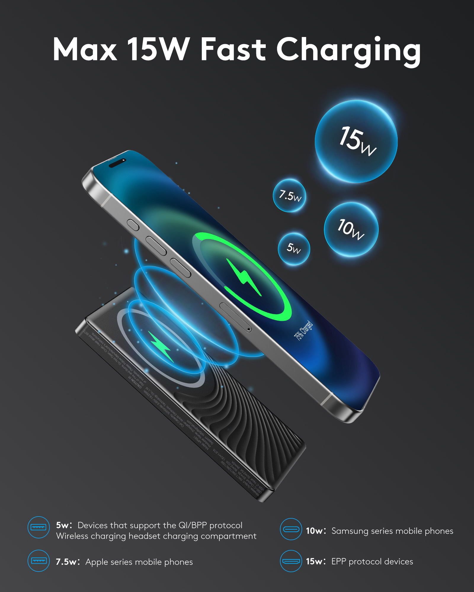 Btootos 10000mAh Magnetic Power Bank, Ultra Slim Black photo 4