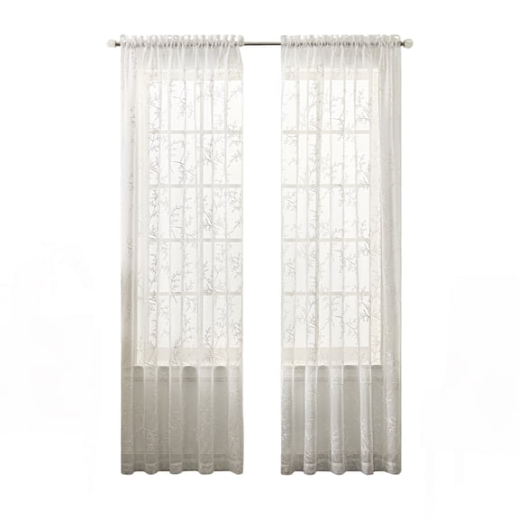 Ellis Curtain Chatham 100% Polyester Embroidered Sheer Rod Pocket Curtain Panel 52" x 84" White