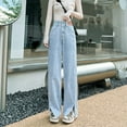 thumbnail image 3 of Double Button Slit Jeans Feminine High Waist Straight Pants Loose Thin Narrow Wide Leg Trousers, 3 of 4