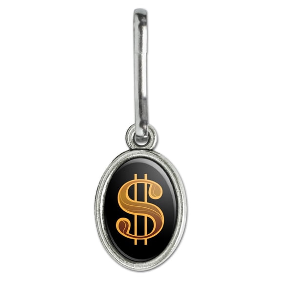 Dollar Sign Symbol Antiqued Oval Charm Clothes Purse Suitcase Backpack Zipper Pull Aid