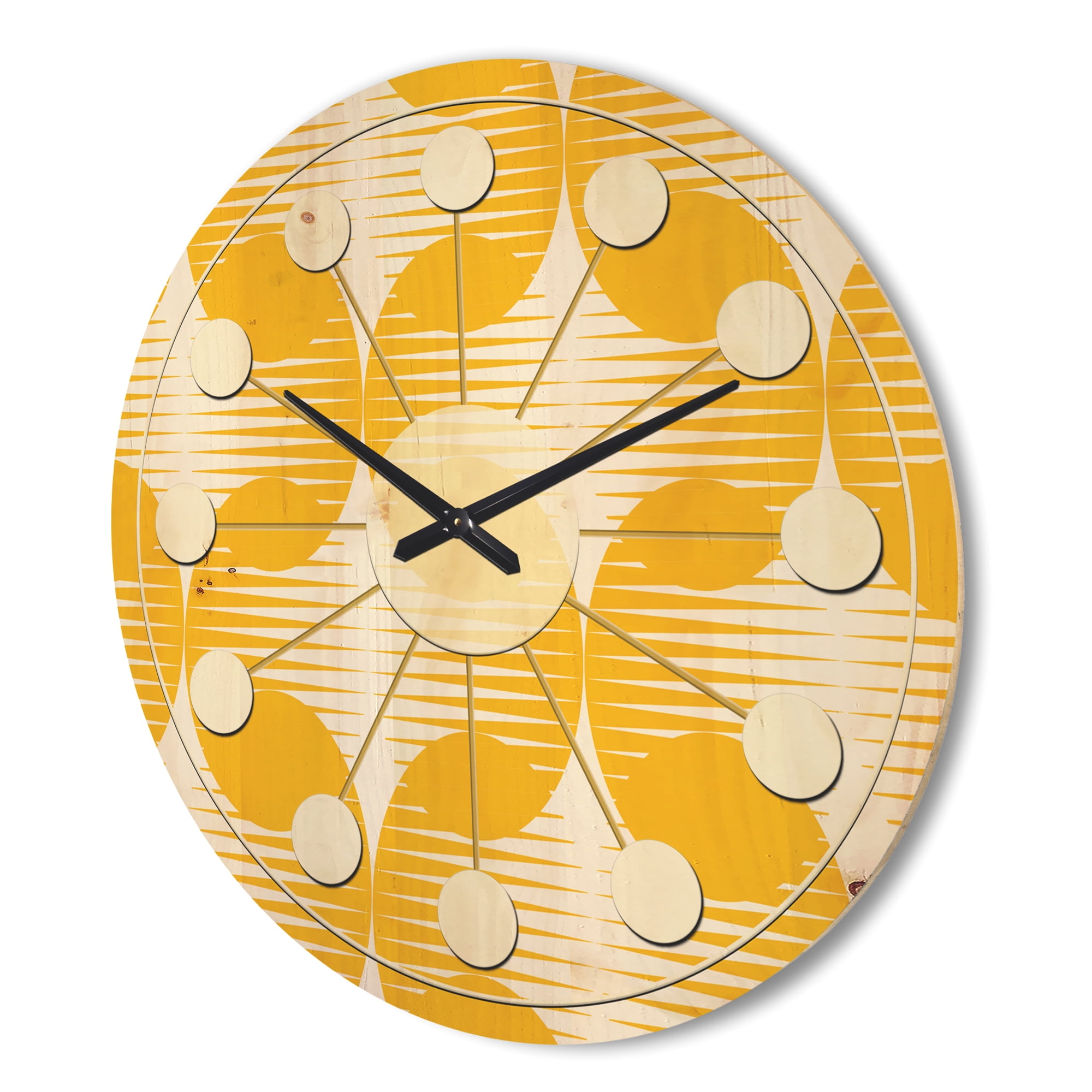 Designart 'Abstract Retro Geometric Pattern Design IV' Mid-Century Modern Wood Wall Clock