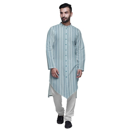 

Atasi Printed Long Sleeve Kurta With Pajama Set For Men Summer Clothing