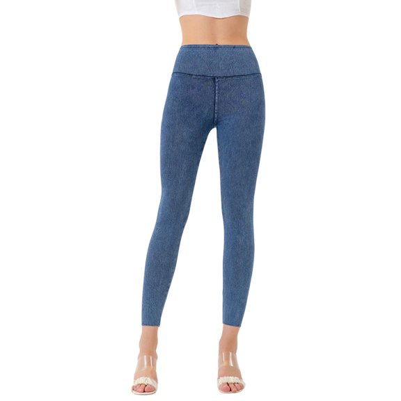 SRZYMJ Wrinkle-Resistant Denim Pants Women's Stretch Denim Jeggings High Waisted Pull On Skinny Ankle Length Pants with Pockets for a