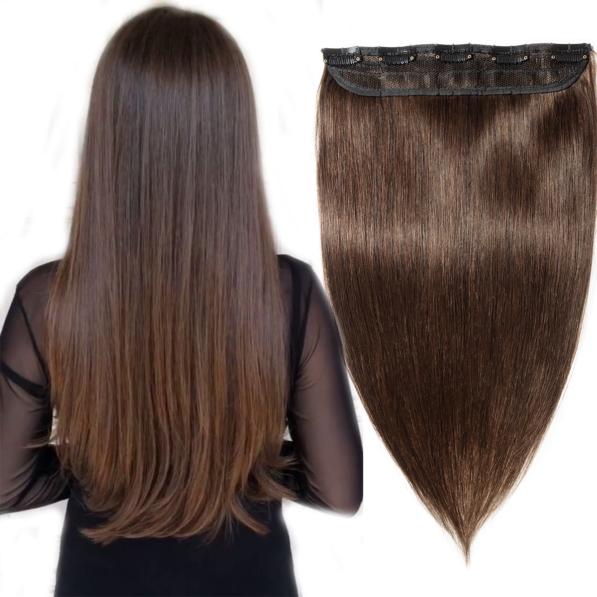 Single Clip In One Piece Hair Extensions Straight Heat Resistant Hair Pieces 