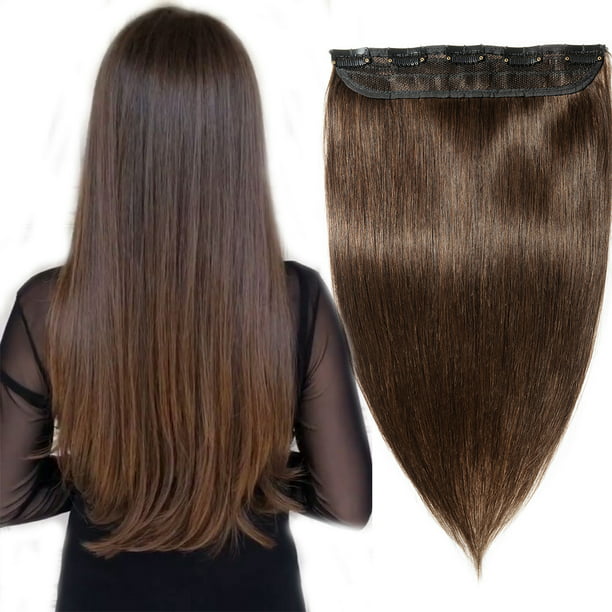 S-noilite Clip in Human Hair Extensions Balayage One Piece Soft Straight  3/4 Full Head Hair Pieces for Women 
