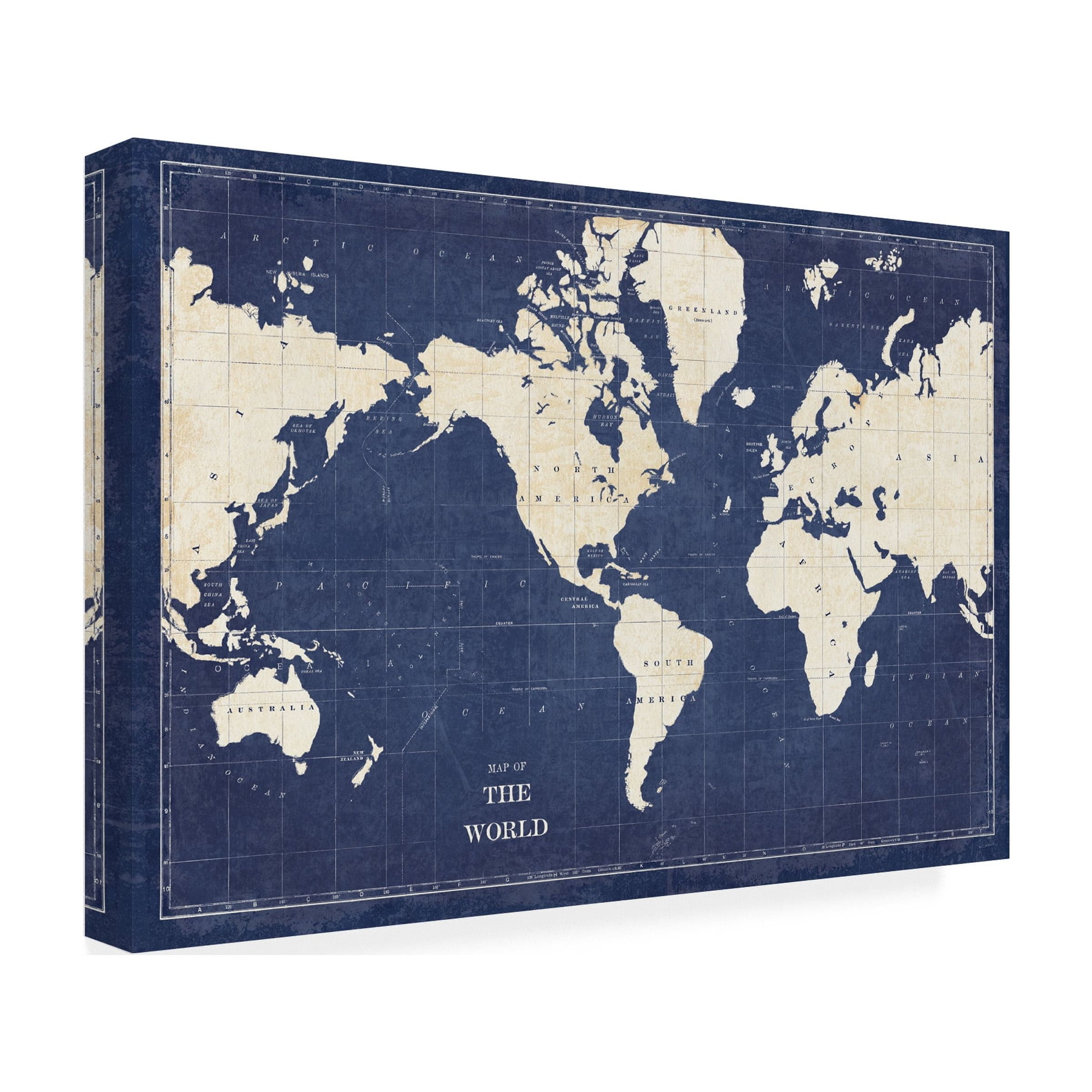 Trademark Fine Art 'Blueprint World Map' Canvas Art by Sue Schlabach