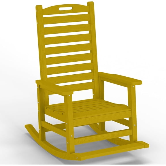 Outdoor Rocking Chair with Removable Footboard for Adults, HDPE High Back Patio Rocking Chairs, 330lbs All Weather Porch Rocking Chairs for Outdoor & Indoor -Yellow