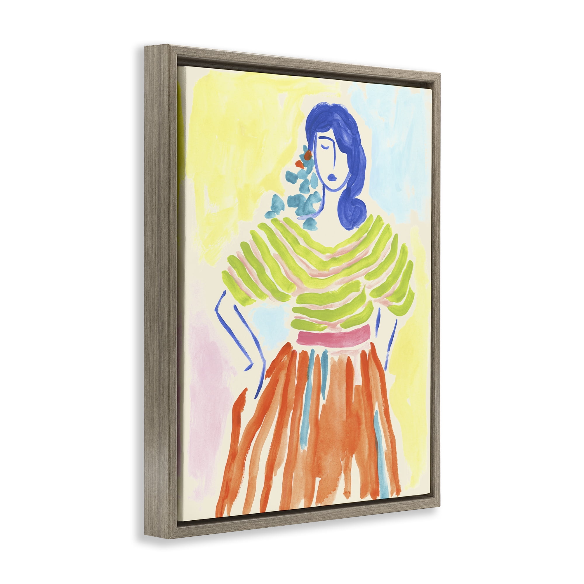 Stupell Industries Bold Hued Fashion People Painting Brown Floater Framed Canvas Art Print Wall Art, 25 x 31