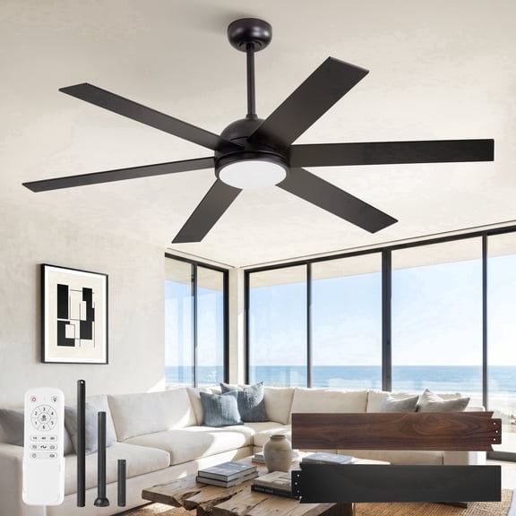 Lokivas 58" Ceiling Fan with Light and Remote, Modern Dimmable LED Light, 6 Speeds, Quiet DC Motor for Living Room, Bedroom, Black
