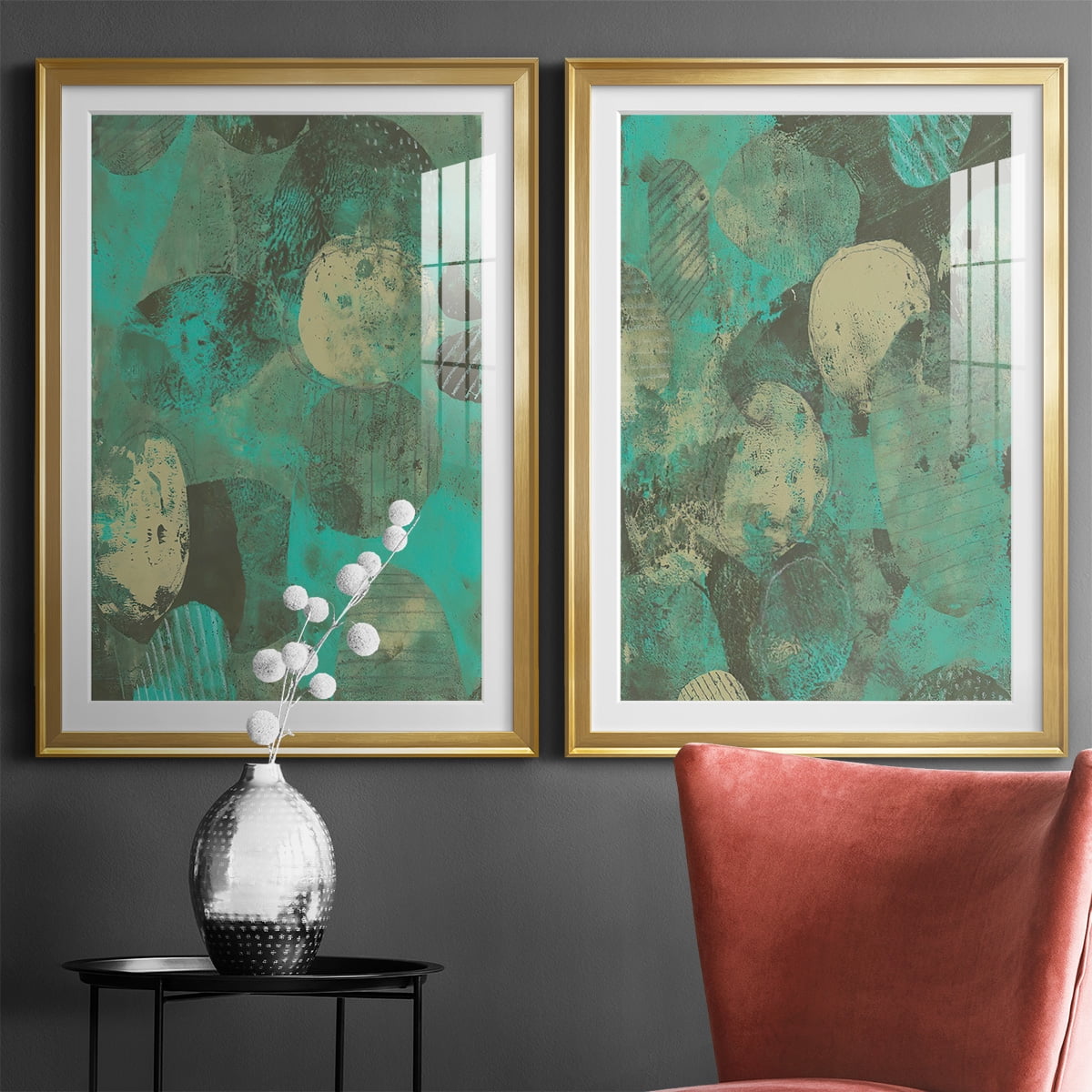 Wexford Home Minty Green Orbs I Premium Framed Print, 26.5" x 36.5" - Ready to Hang, Gold (Set of 2)