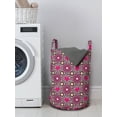 thumbnail image 3 of Floral Laundry Bag, Colorful Illustration of Flower Motifs and Hearts Blooming in Pinkish Tones, Basket with Handles Drawstring Closure for Laundromats, 13" x 19", Eggplant Multicolor, by Ambesonne, 3 of 4