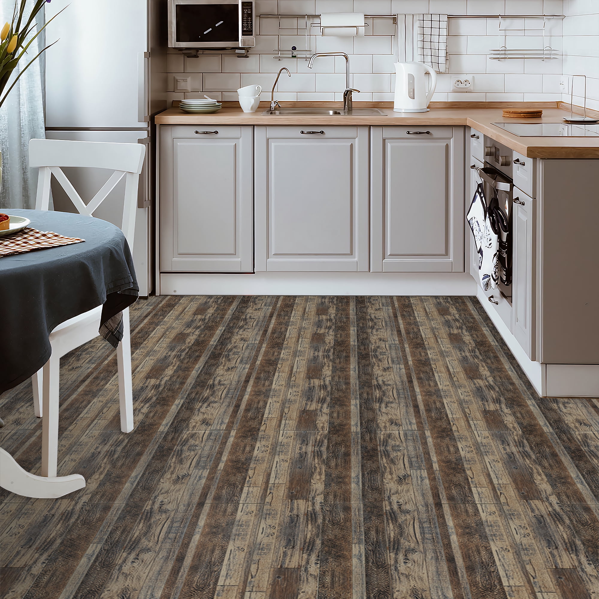 Abyssaly Vinyl Peel and Stick Flooring Tile 5.9 inch x 35 inch, Covering Area 14.53 Sq.Ft, Self-Adhesive Plank Flooring Tile Wood Grain Look for Kitchen Dinning Room Bedroom Home Decoration（10 pcs）