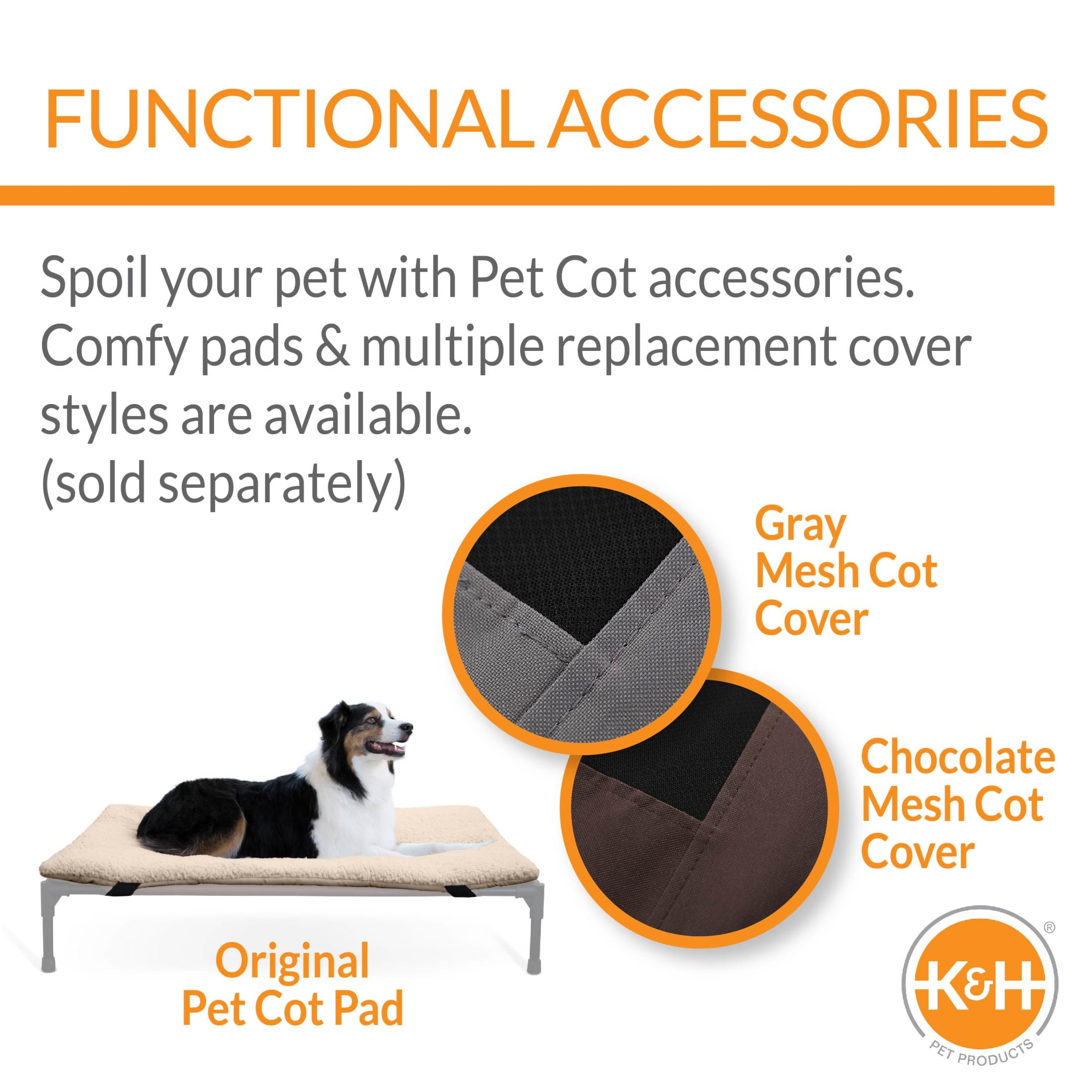 K&H Pet Products Original Pet Cot Elevated Dog Bed Gray/Black Mesh X-Large 50 X 32 X 9 Inches