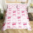 thumbnail image 4 of Pink Plaid Bow Comforter Cover Queen Cute Bowknot Duvet Cover Grids Ribbon Bow Cherry Bedding Set Kawaii Watercolor Bed Set Teen Women Room Decor,Zipper 3 Pcs, 4 of 5