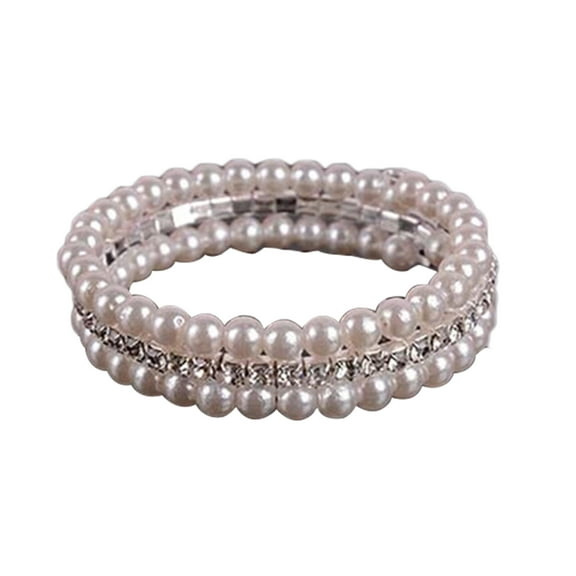 Ayyufe Women's Elegant White Pearls Rhinestone Stretch Bangle Bracelet