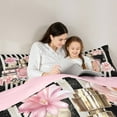 thumbnail image 5 of Fashion Pink Bedding King Size Modern Girly Black White Stripe Comforter Set, Women Pink Floral Bedding Comforter Sets Perfume Print Duvet Insert Romantic Makeup Themed Quilt, 5 of 7
