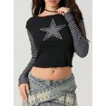 thumbnail image 3 of LMLYSoH Women T-shirt Long Sleeve Crew Neck Star Stripes Slim Fit Ladies Tops for Casual Daily, 3 of 9