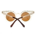 thumbnail image 3 of Women's Round Butterfly Shape Sunglasses Geometric Mesh Pattern Metal Frame Gold, 3 of 4