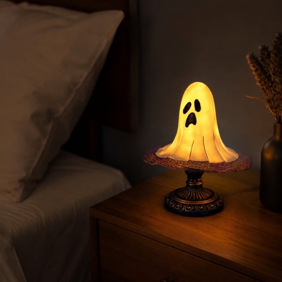 Stained Glass Halloween ghost Table Lamp, Jack-O-Lantern Night Light, Vintage Style, USB Powered, Desktop Decorative Ornament (ghost)