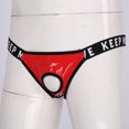 thumbnail image 4 of Lencería para hombre, aspecto mojado, bolsa para bultos, bragas de látex con recortes, suspensorio de cintura baja, tanga, ropa interior, calzoncillos con cintura con letras, 4 of 5