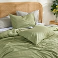 thumbnail image 6 of 100% Washed Cotton Duvet Cover –Avocado Green, Linen-Like Texture, Super Soft & Breathable Bedding Set, 3-Piece Durable Percale Comforter Cover, 6 of 12