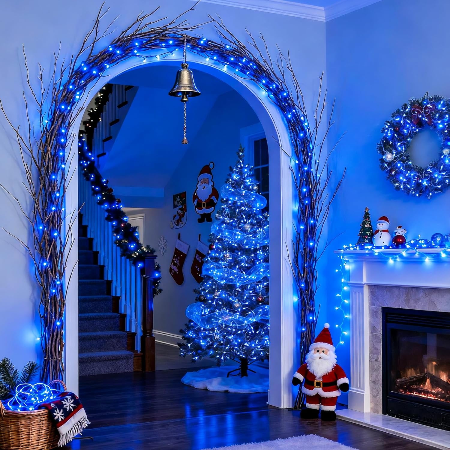 JMEXSUSS 33ft 100 LED Blue Christmas Tree Lights, 8 Modes Blue LED Christmas Lights Indoor, Blue Fairy String Lights Outdoor Waterproof for Christmas, Christmas Tree Decorations, Xmas, Party, Garden