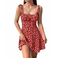 thumbnail image 2 of Robe Boho à Fleurs pour Femmes, Combishort à Bretelles Spaghetti, Robe Smockée Rouge P, 2 of 8
