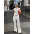 thumbnail image 2 of Women Lace Patch Strap Bootcut Pants white, 2 of 5