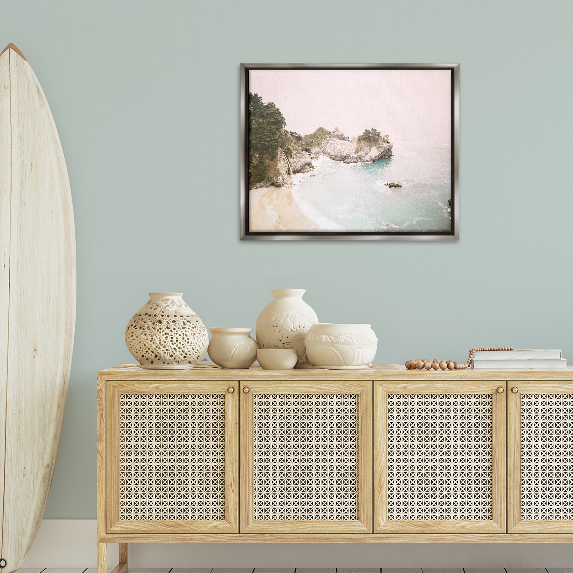Stupell Industries McWays Falls Seascape Nautical & Beach Photography Gray Floater Framed Canvas Art Print Wall Art, 31 x 25