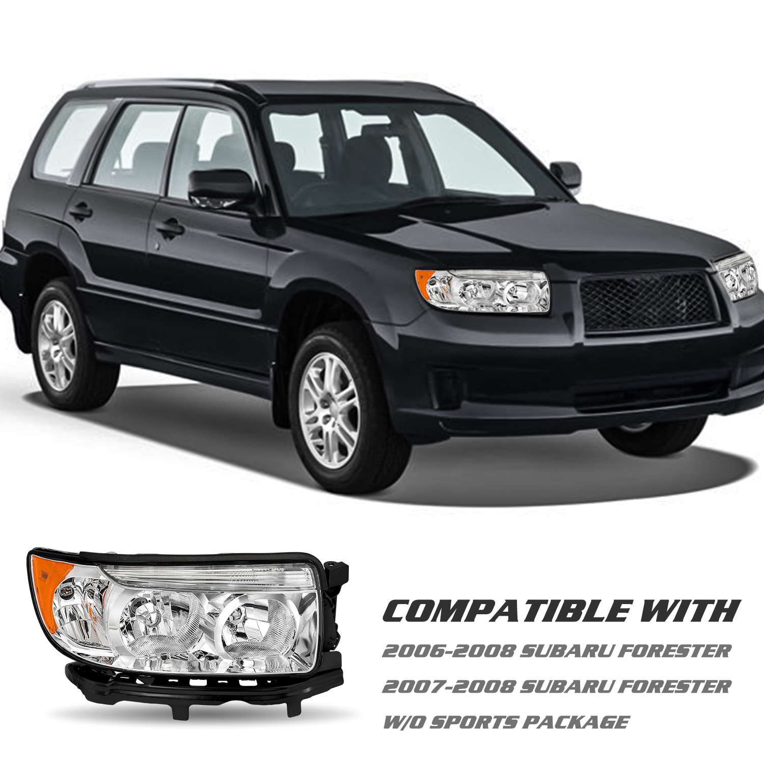 For 2006-2008 Subaru Forester Chrome Amber Headlight Lamp Passenger Right Side
