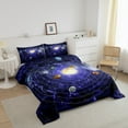 thumbnail image 3 of Outer Space Comforter Set Queen Universe Themed Bedding Set Teens Solar System Bedding Comforter Sets, Purple Galaxy Starry Sky Duvet Insert Outer Planet Print Quilt 3 Pcs, 3 of 5