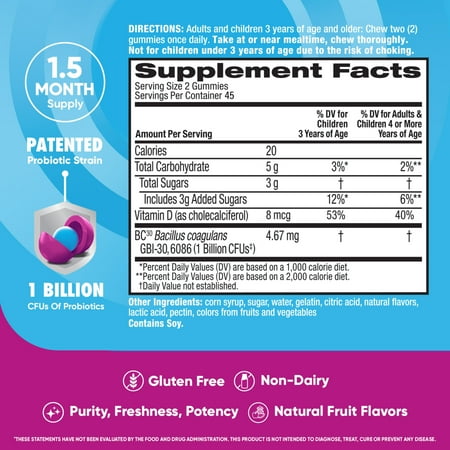 Digestive Advantage Daily Probiotics For Women And Men, Gut Health, Natural Superfruit Flavors, 90 Gummies