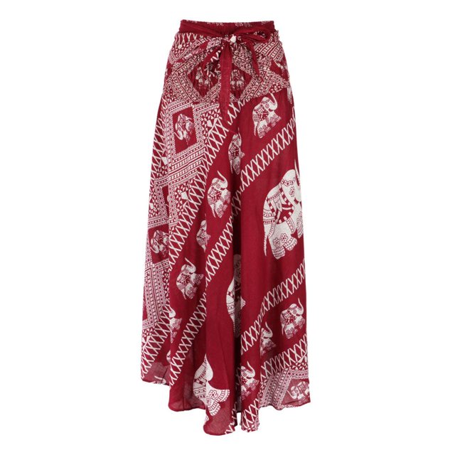 Maxi Larga Bohemia para Mujer Hippie Boho cinturo Ajustable - Vino rojo, 96cm Colco Falda bohemio estilo hippie para mujer