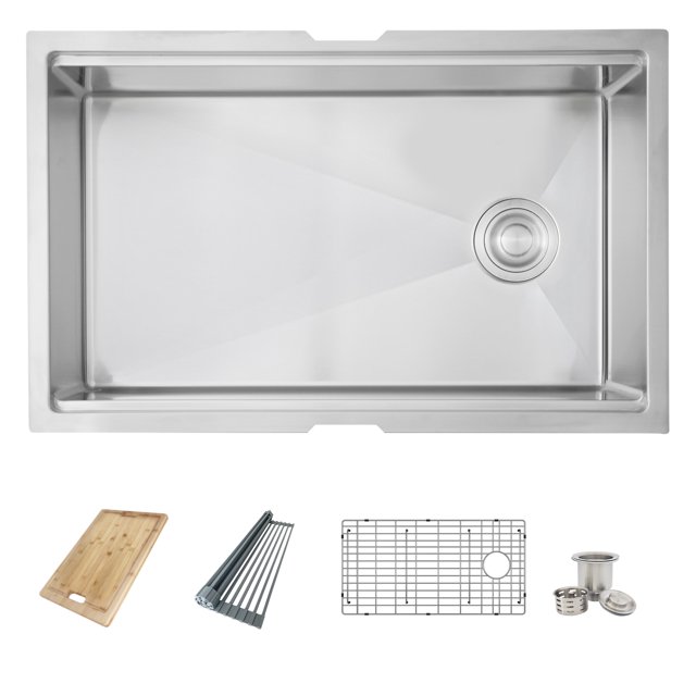 Azuni Évier de Cuisine Encastré 30 Pouces en Acier Inoxydable à Bol Simple pour Poste de Travail avec 4 Accessoires C131L