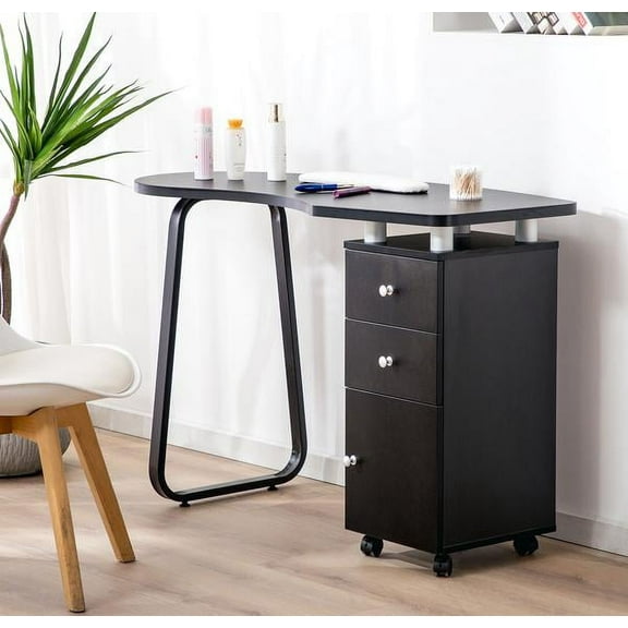BarberPub Makeup Vanity Desk with Wheel, Nail Desk with Storage Drawer