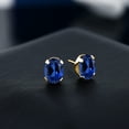 thumbnail image 3 of Gem Stone King 18K Yellow Gold Plated Silver Blue Created Sapphire Stud Earrings for Women Men | 3.20 Cttw | Gemstone September Birthstone | Oval 8X6MM, 3 of 4