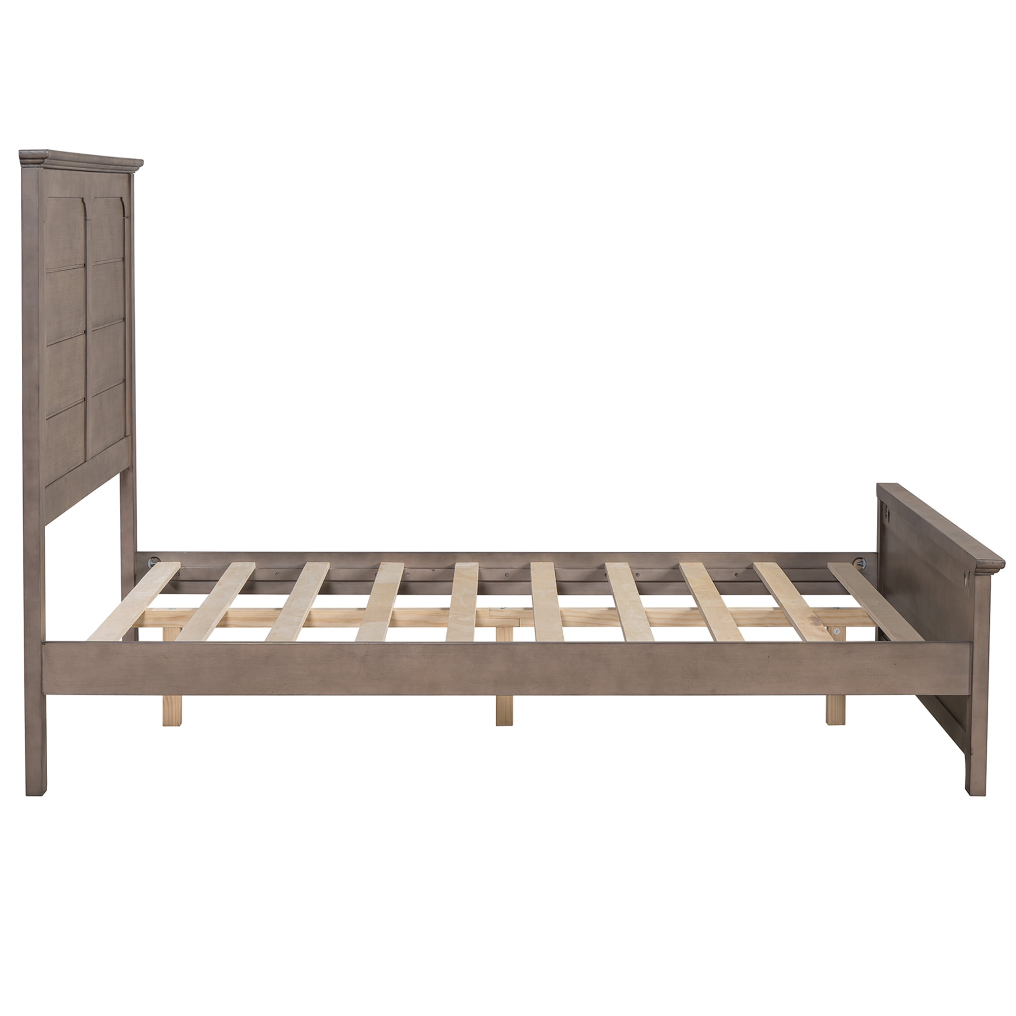 Miniyam Full Size Farmhouse Wooden Platform Bed with High Headboard and Footboard, Ash Brown
