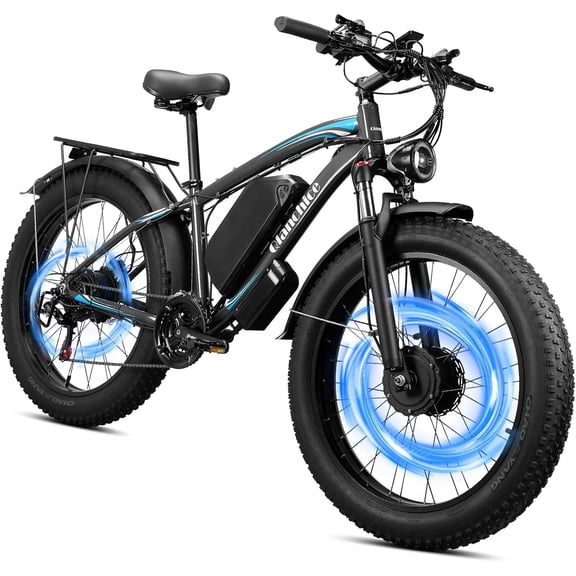 Dual Motor Peak 5000W Electric Bike for Men Women Adults 40-45MPH 100 Miles, 52V 36AH Long Range Ebike, Fat Tire 26Inch, Commuter Electric Bicycles Ebike, Hydraulic Disc Brake