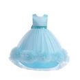 thumbnail image 2 of Girls Sleeveless Flower Girl Dress, Princess Party Gown with Sequin Waist and Tulle Flower Hem, Junior Bridesmaid Wedding Birthday Celebration Dress, Formal Wear for Ages 2-12 Years Sky Blue 150, 2 of 9