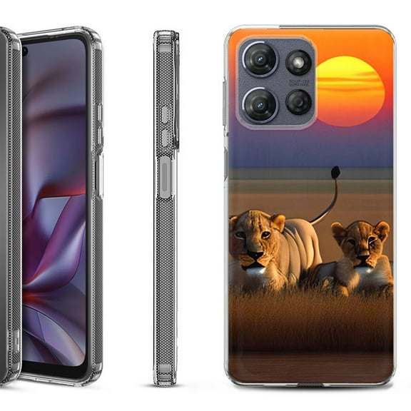 Shockproof Protective Phone Case for Motorola Moto G Play 2026, by OneToughShield - Lion Sunset