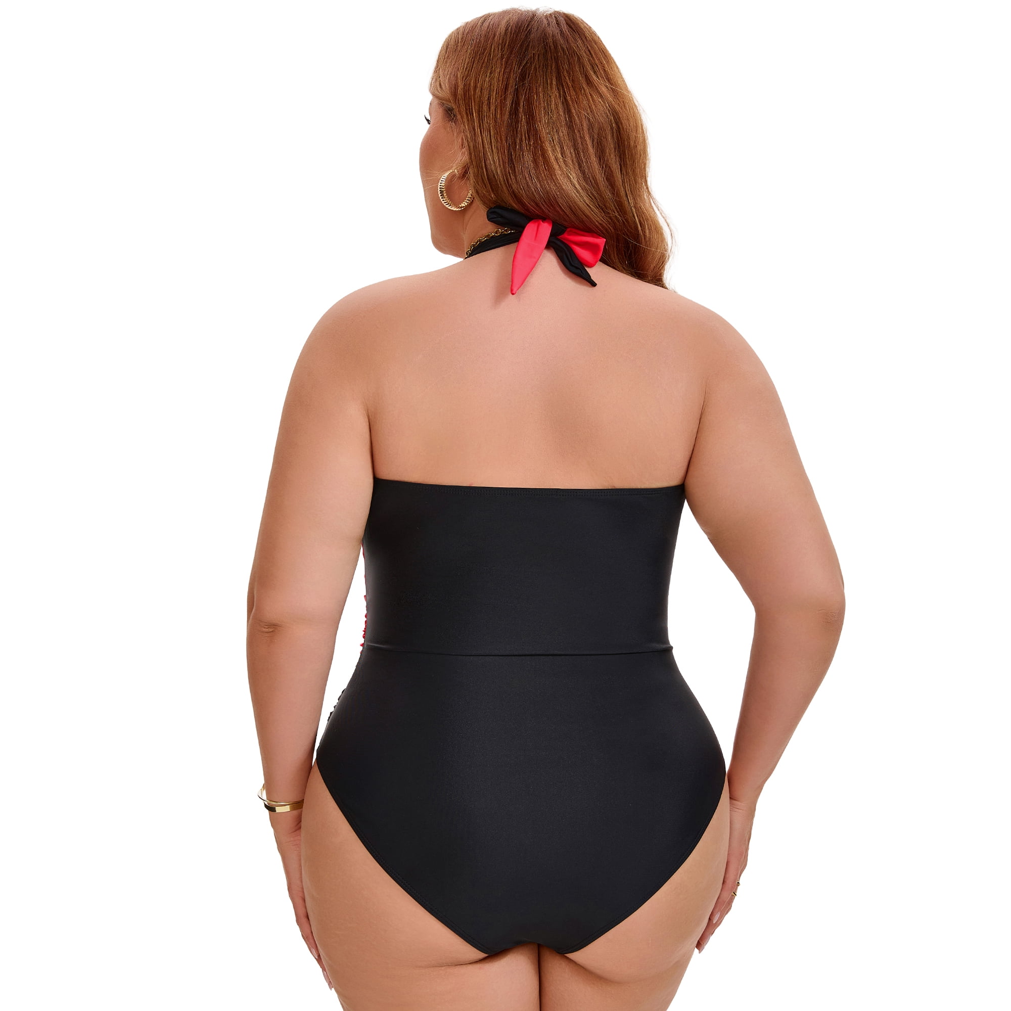 DARING DIVA Women's Plus Halter Criss Cross Backless 1 Piece Bathing Suit L Red