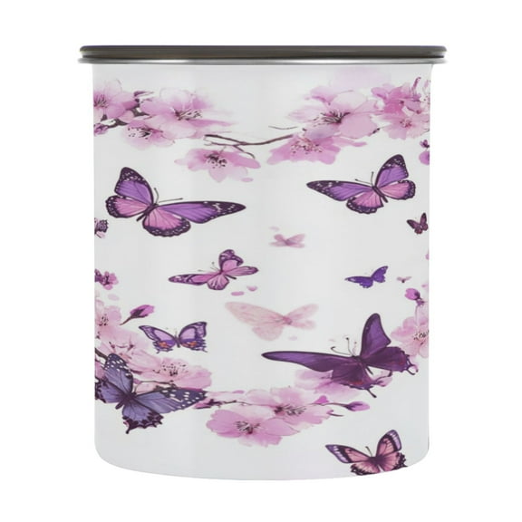 Wobogo Purple Butterfly Pink Floral Food Storage Jars 304 Food Grade Stainless Steel Canisters With Vacuum Airtight Lids for Coffee Snacks Nuts Cereal 900ML