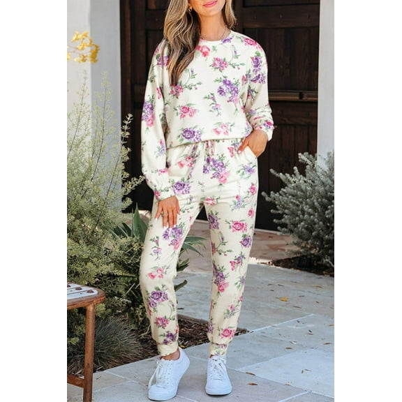 Floral Pullover and Drawstring Lounge Set