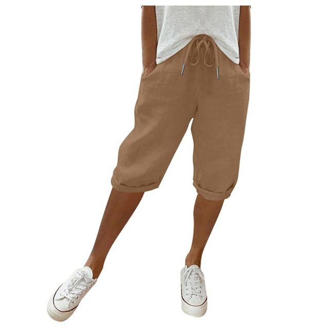 Pants for Women, Trendy Knee Length Drawstring Elastic Waist Summer Gym with Pockets