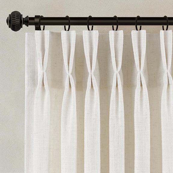 Pinch Pleated Linen Curtains 90 Inches Long for Living Dining Room Bedroom 2 Panel Set Natural Cream Birch Pinch Pleat Curtain 90 Inch Neutral Boho Floor to Ceiling Curtains Semi Sheer Linen Drapes