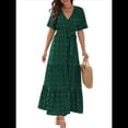 thumbnail image 2 of Vestido Bohemio de Lunares para Mujer, de Verano, con Cuello en V, Corta, y Fluido, para Invitada A una Boda en la Iglesia Verde XXL, 2 of 10